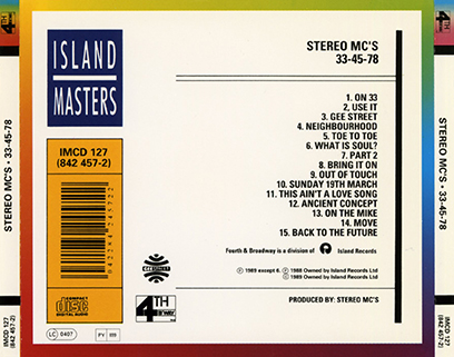 Stereo MC's CD 33 45 78 Island IMCD127 tray